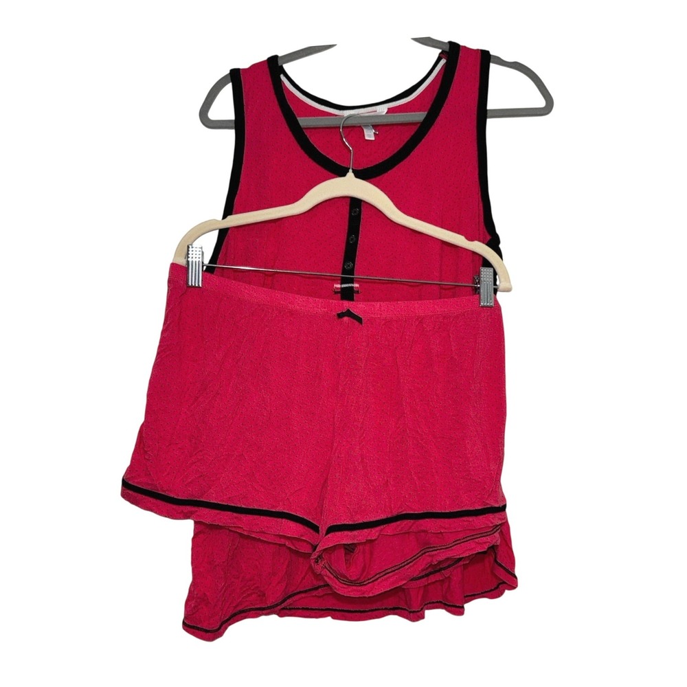 Secret Treasures Women's Pajama Set Pink Red Black Polka Dot Tank Shorts Large L